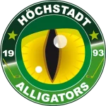 Rundes Vereinslogo der Höchstadt Alligators mit stilisiertem Alligatorauge, den Jahreszahlen 19 und 93 sowie zwei Sternen